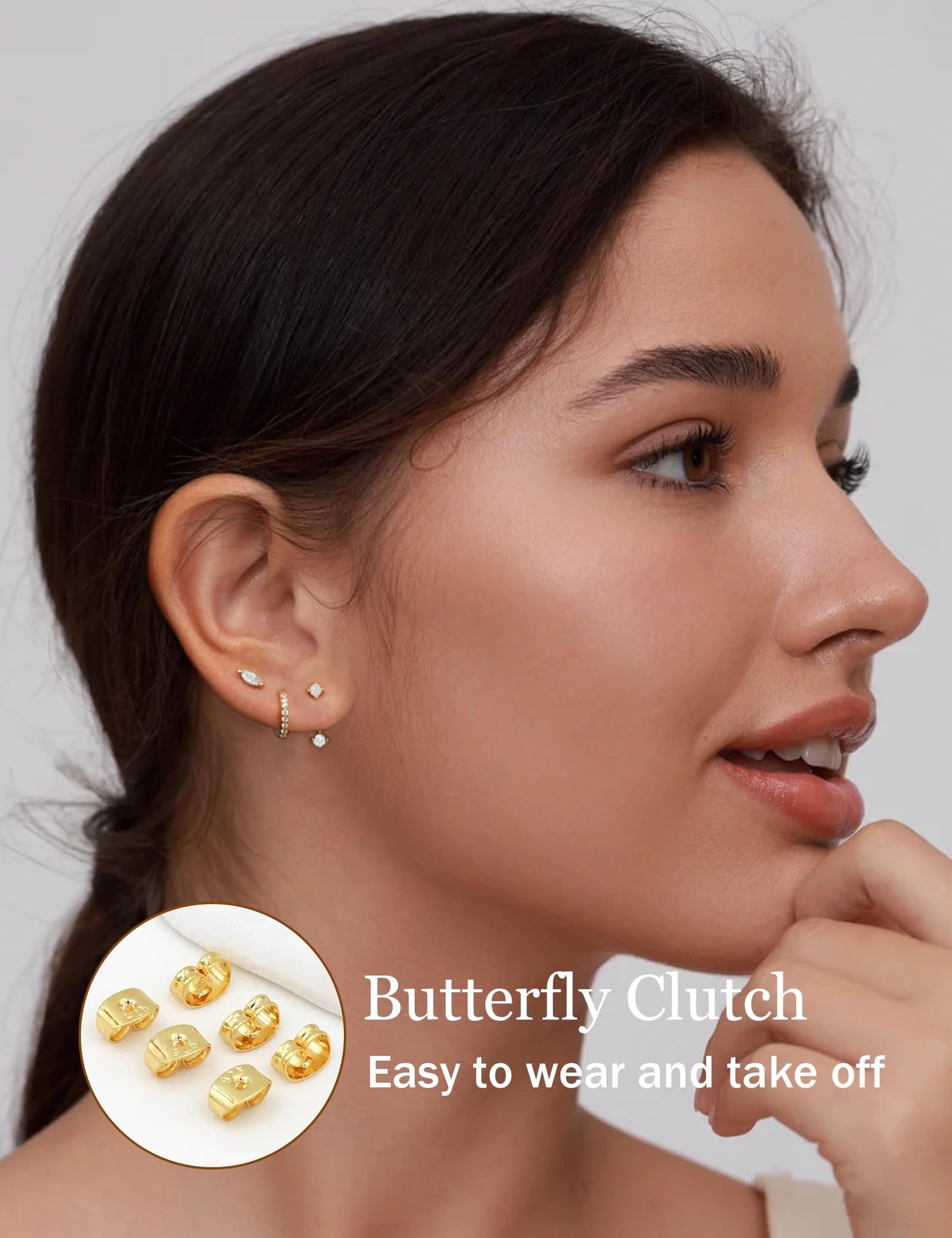 6 Pairs 14K Gold Plated Stud Earrings for Women, Hypoallergenic Cuff Cartilage Earrings for Multiple Piercing, Dainty Small Stackable Earrings Set for Jewelry Gift