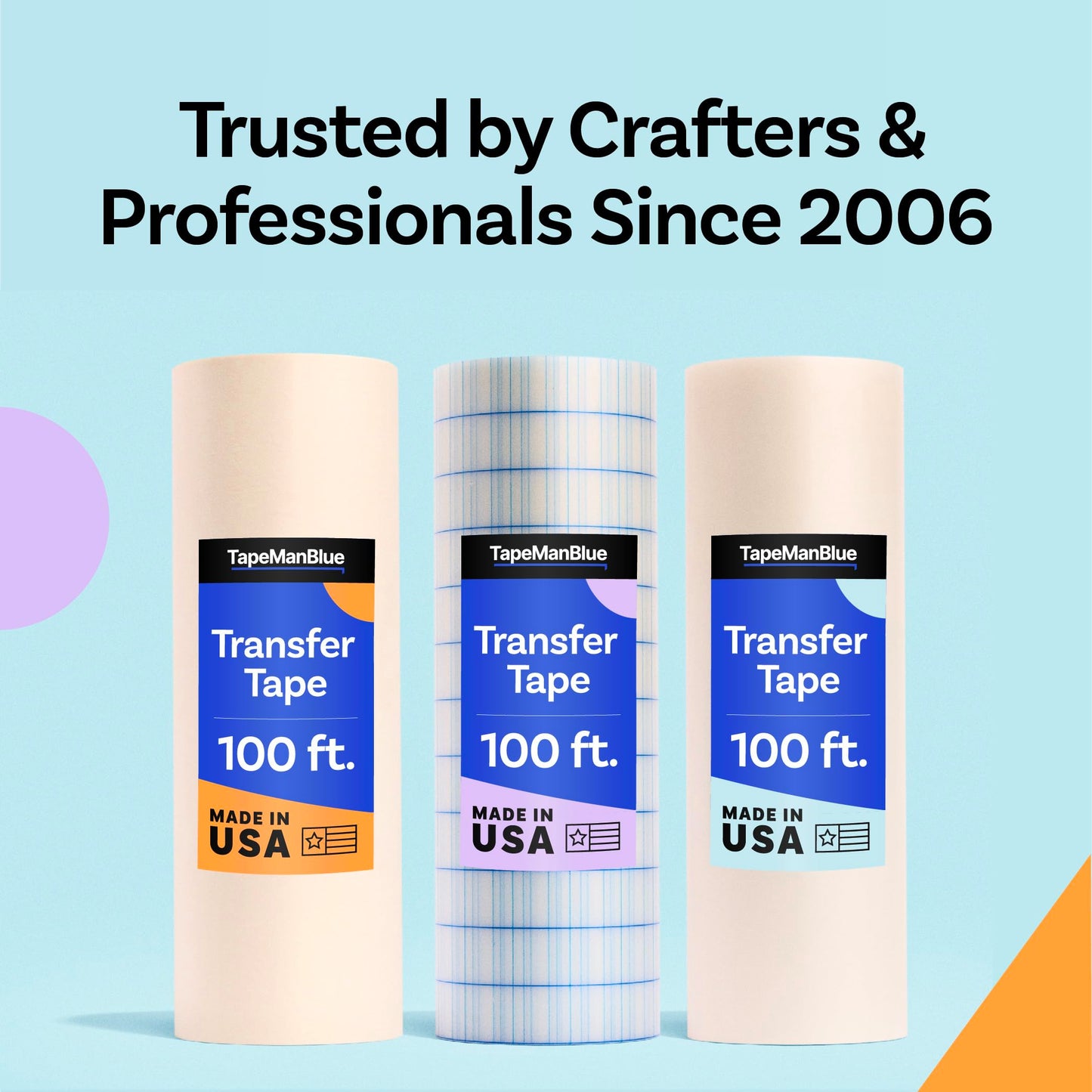TapeManBlue Clear Transfer Tape for Vinyl, 12" x 100' Roll with Grid, Premium Vinyl Transfer Tape for Crafts, Decals, and Letters