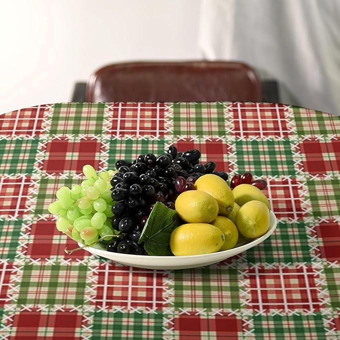 YCness Patchwork Geometric Grids Tablecloth, Christmas Seasonal Colorful Red Green Table Cover for Dinner Birthday Holiday Party Kitchen Colorful Red White Table Decor 55x55 Inch Rectangle