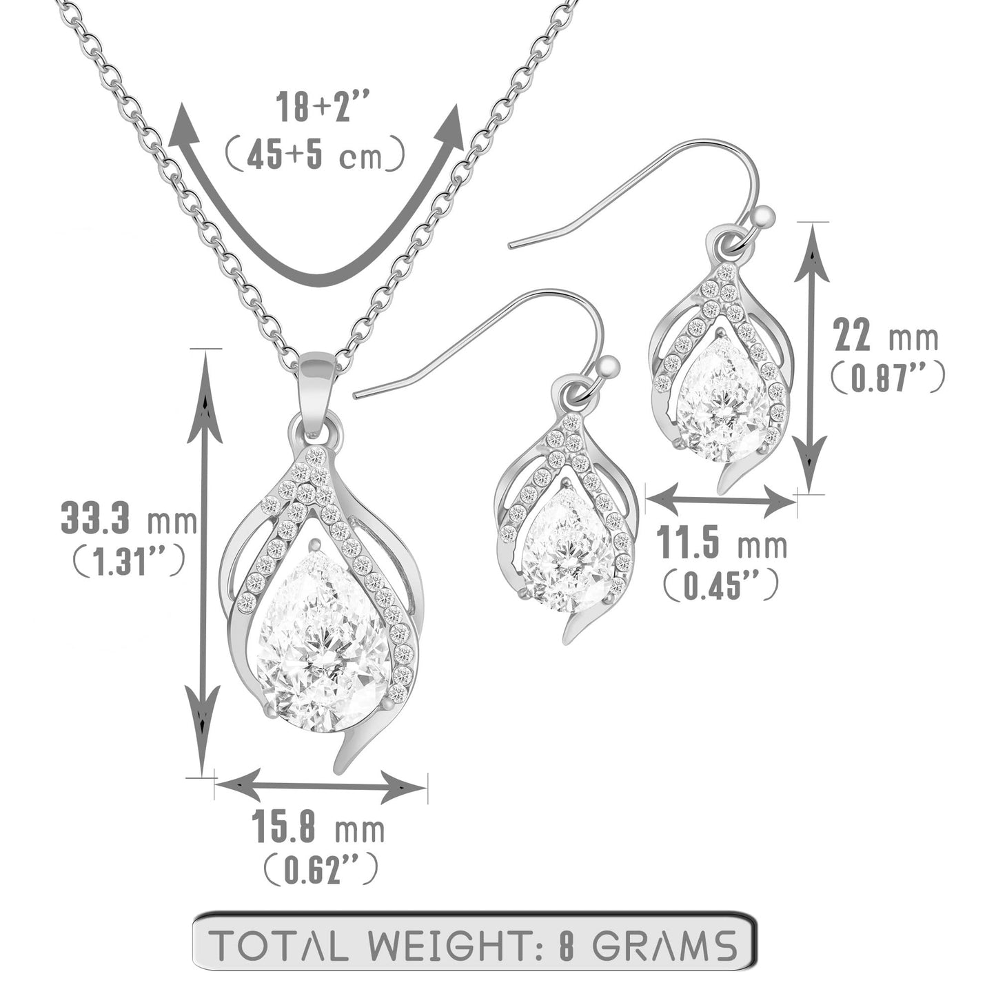 OTTFF Dainty Bridesmaid Jewelry Set for Women 8 Sets SILVER Plated Pave Rhinestone With Crystal Necklace Earrings Set for Wedding/Engagement/Anniversary