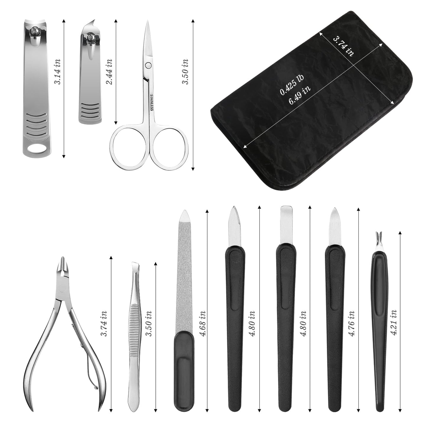 SOPOLISE Manicure Pedicure Set, Nail Clipper Set 10-Piece Set Professional Manicure Kit Nail Kit with Portable Black Leather Case Gift for Men Boyfriend Parent