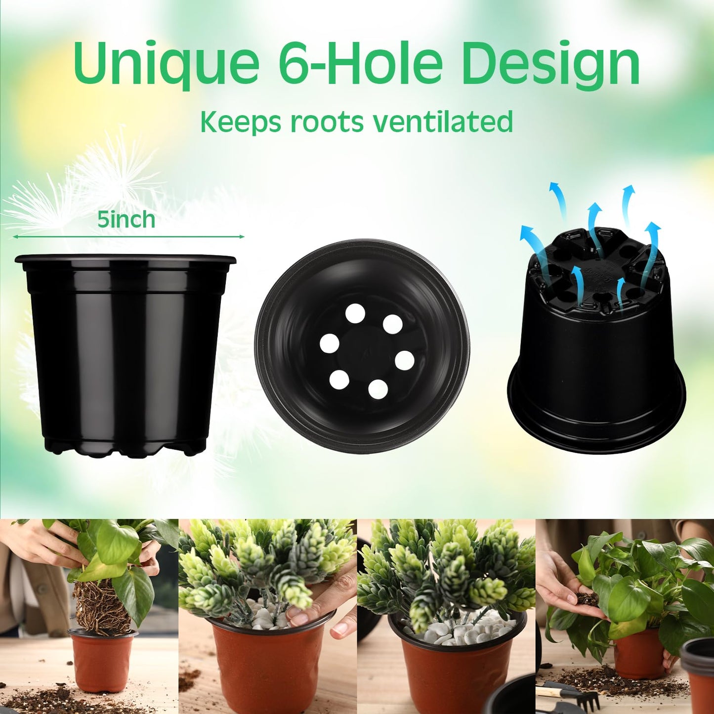 Eaasty Flexible Plant Nursery Pots Thickened Plastic Seedling Pots Soft Plastic Flower Pots Seed Starting Plant Containers with Drainage Hole for Cuttings Transplanting Planter (150 Pcs, 5 Inch)