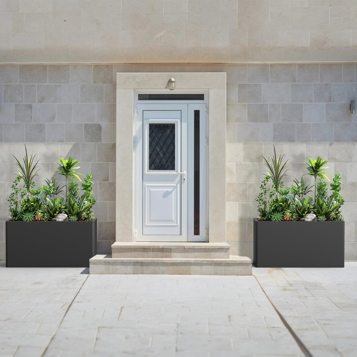 Ganeekiron Metal Planters - Rectangular Planter, All-Weather Durable with 4 Drainage Holes, 25x11x13 Inches for Porch & Patio, Black