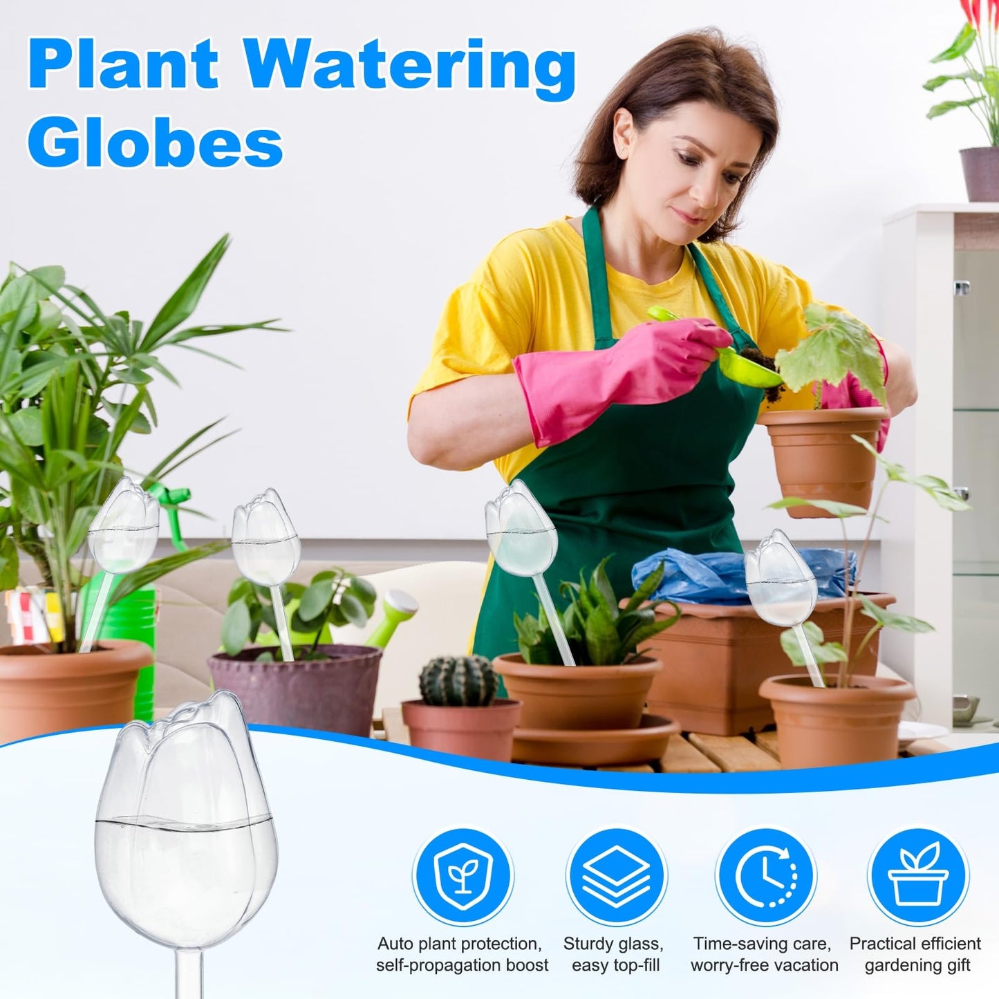 M METERXITY 4-Pack Plant Watering Globes, 9.4 Inch Plastic Self Watering Planter Insert for Indoor/Outdoor Plants, Self Water Devices [Transparent]