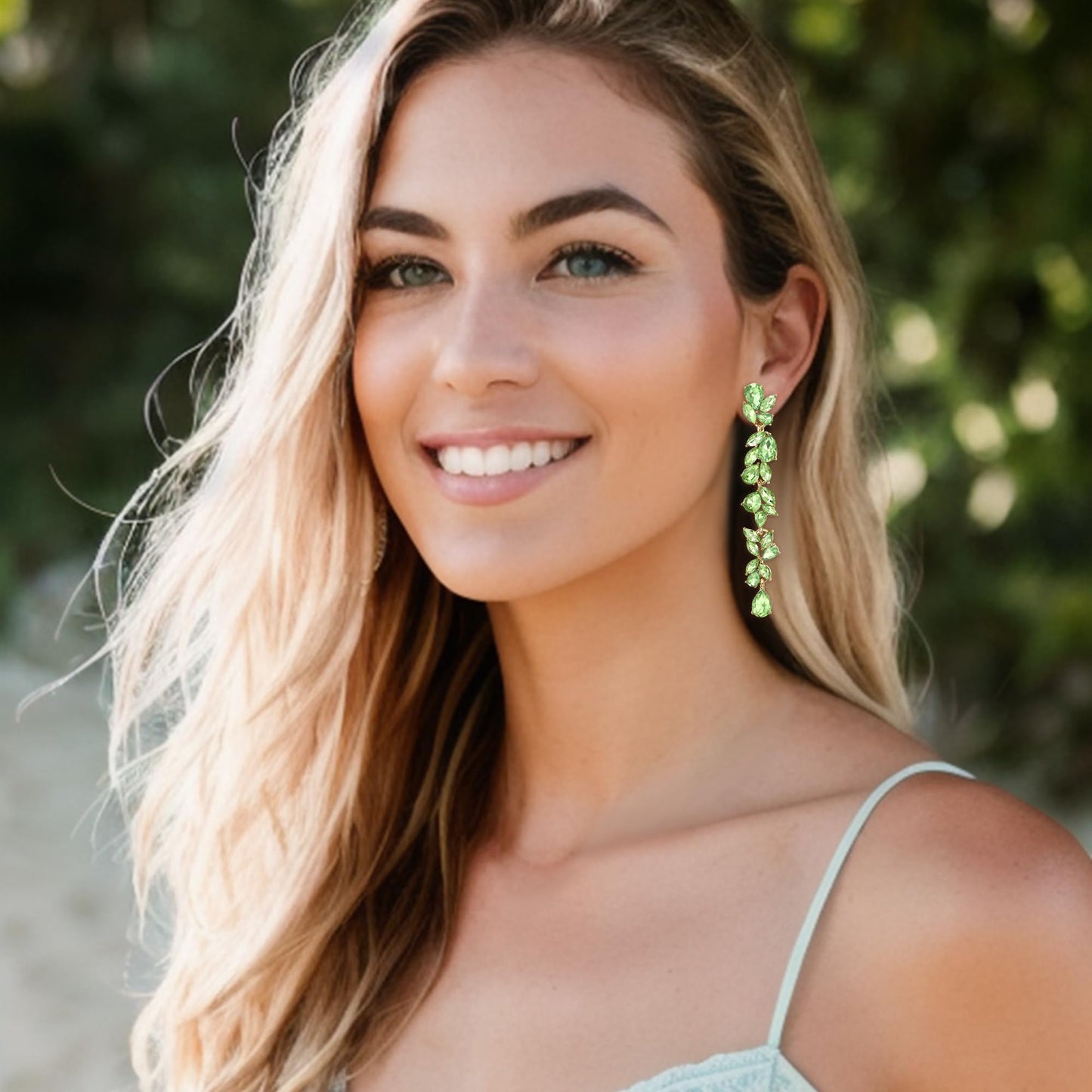 EVER FAITH Rhinestone Crystal Chandelier Dangle Earring for Women Brides, Art Deco Marquise Teardrop Bridal Long Drop Earrings for Prom Peridot