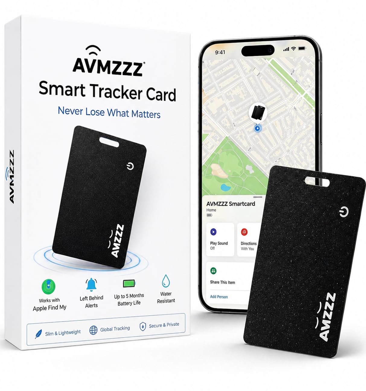 MFi Certified Wallet Tracker Card, Ultra-Slim 0.07in Rechargeable Item Finder, Compatible with Find My App (iOS Only), IP68 Waterproof Bluetooth Tracker Perfect for Wallets, Bags, Passport