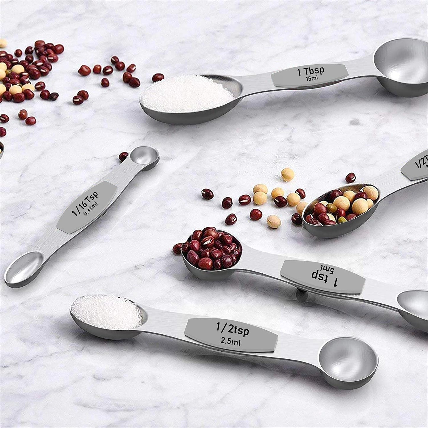 Measuring Cups and Magnetic Measuring Spoons Set, Wildone Stainless Steel 7 Measuring Cups, 8 Double Sided Stackable Magnetic Measuring Spoons, 1 Leveler & 5 Mini Spoons - 21 Piece