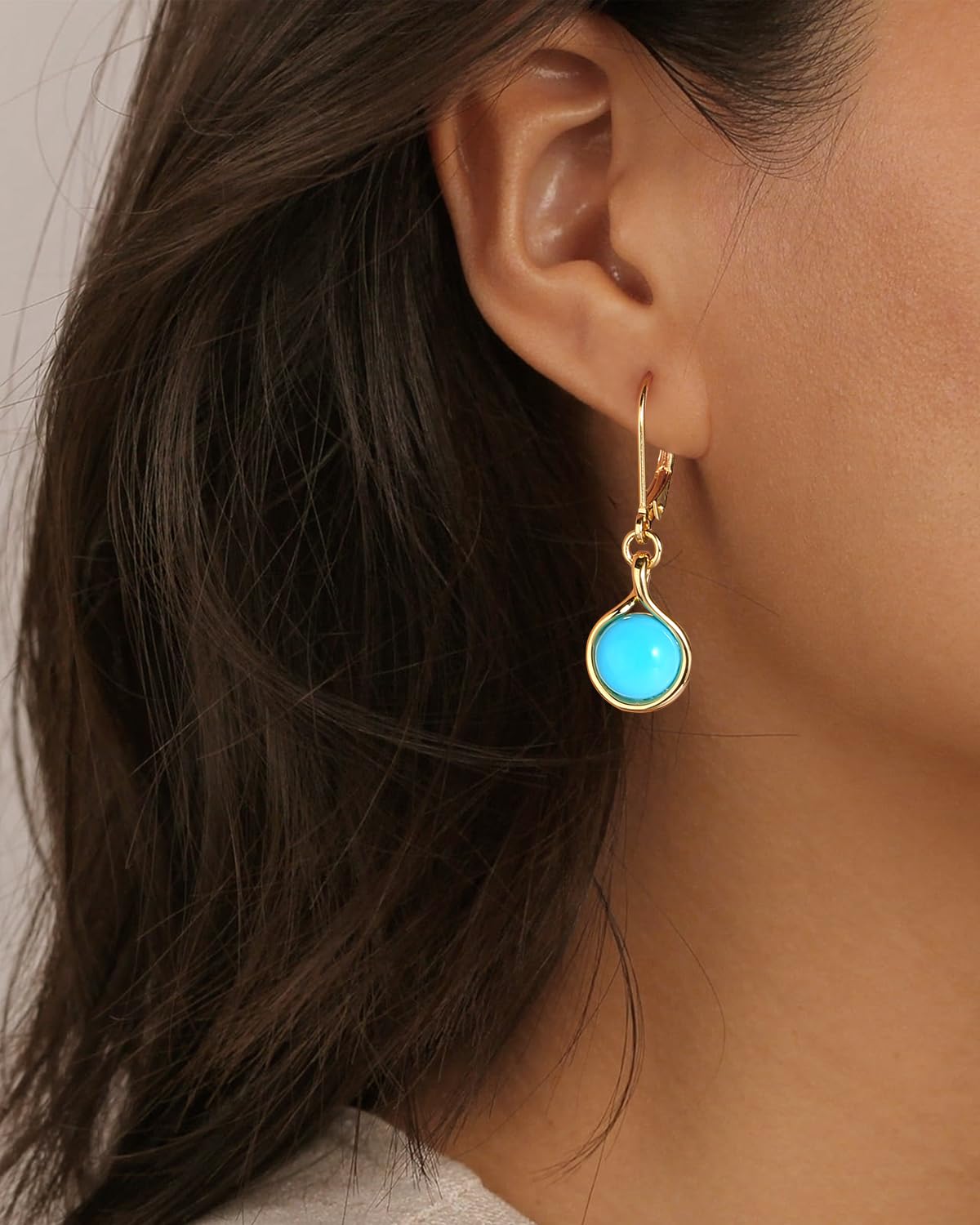 AIBAO Turquoise Dangle Earrings for Women Round Cut Blue Gemstone Leverback Earrings Western Jewelry Sterling Silver Sleeping Beauty Turquoise Earrings