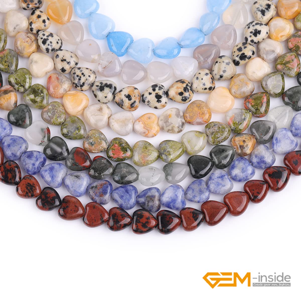 GEM-Inside 10mm Heart Charms Natural Light Gray Agate Gemstone Stone Beads for Jewelry Making Full 15" Strand Power Energy Healing Chakra Stone Beads