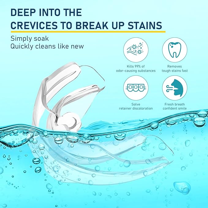 Retainer Cleaner & Denture Cleaning Tablets with 120 Removes Stains, Odors, and Plaque from Aligners, Mouth Guards, Night Guards, and Dental Appliances, 4-Month Supply