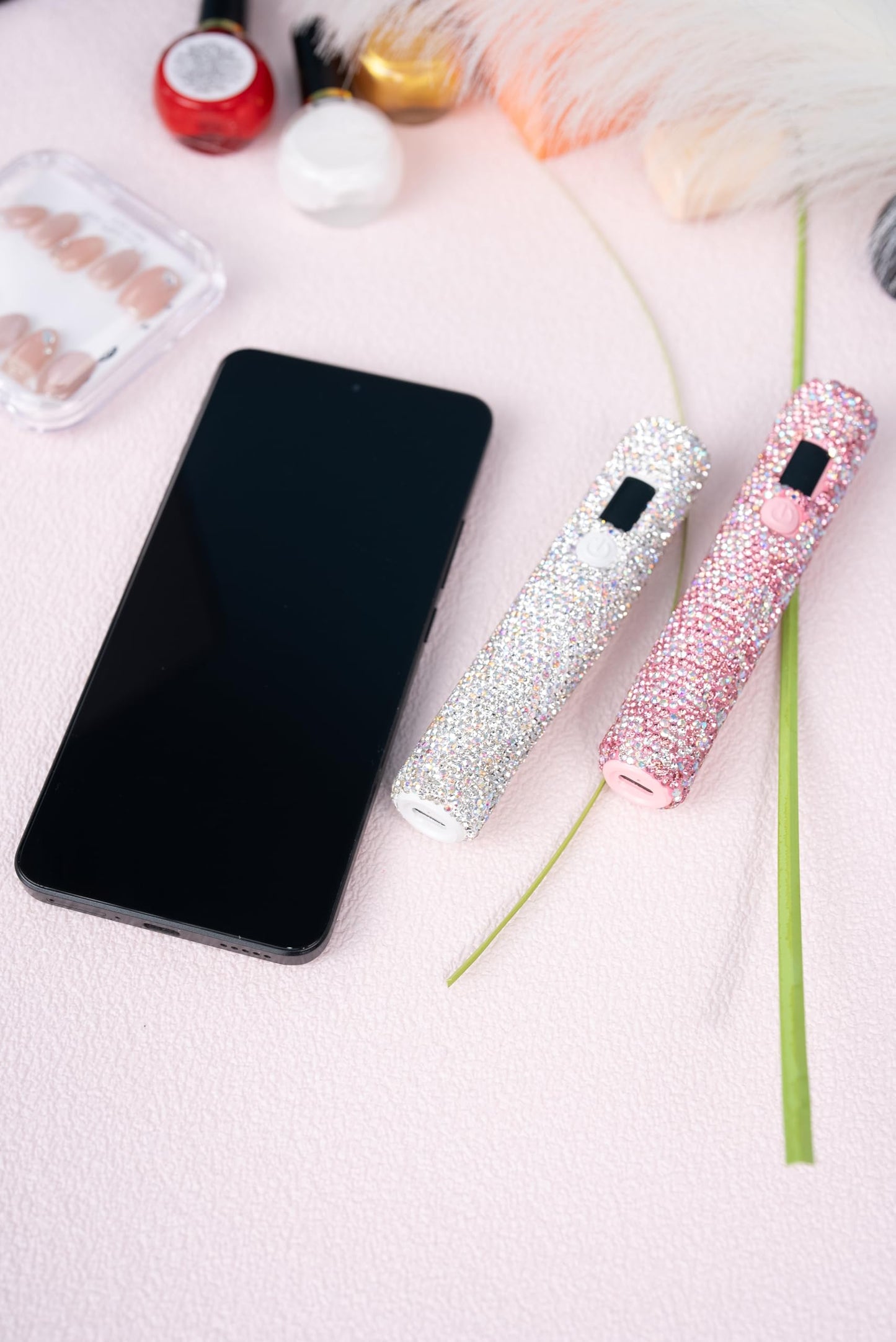 keeyada 3W Portable LED Nail Lamp with Sparkly Rhinestones, Handheld UV Light, Wireless Rechargeable USB Nail Dryer with Silicone Stamper, LCD Display Screen for Fast Curing Home DIY Manicure Pink