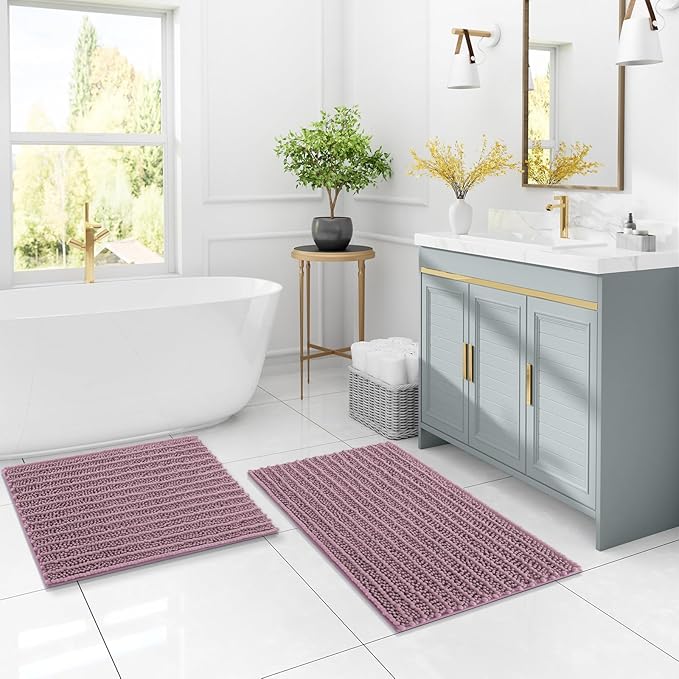 Arotive Luxury Chenille Bathroom Rug Mat, Extra Soft Thick Absorbent Shaggy Bath Rugs, Non-Slip Machine Wash Dry, Plush Bath Mats for Bathroom, Shower and Tub, 34x21, Deep Plum