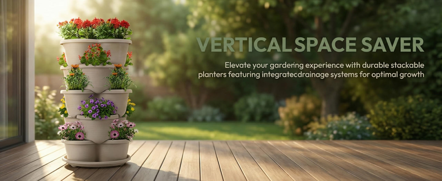 BRENCHAOY 5 Tier Strawberry Planter Vertical Garden Tower - Stackable Gardening Pots for Herbs, Flowers, Vegetables - Indoor/Outdoor Patio Decor (Terracotta)