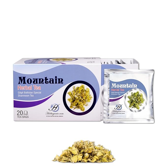 HERBOGANIC Mountain Herbal Tea - Digestion Support and Immune Boost | Refreshing and Delicious Blend | Natural Ingredients | 20 Tea Bags