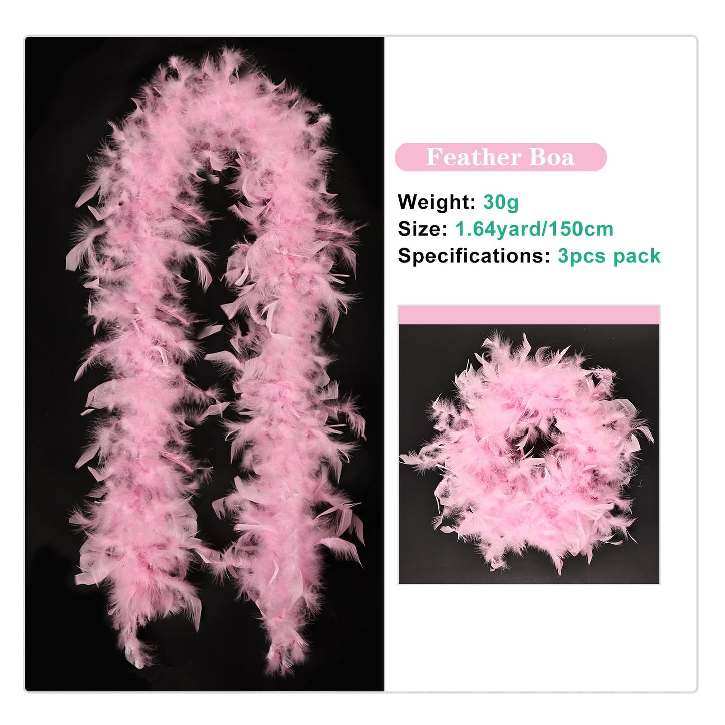 MehelloFeather Feather Boa 1.64Yards Turkey Feather Boa 30g for DIY Craft Wedding Party Halloween Costume Decoration(Pink)