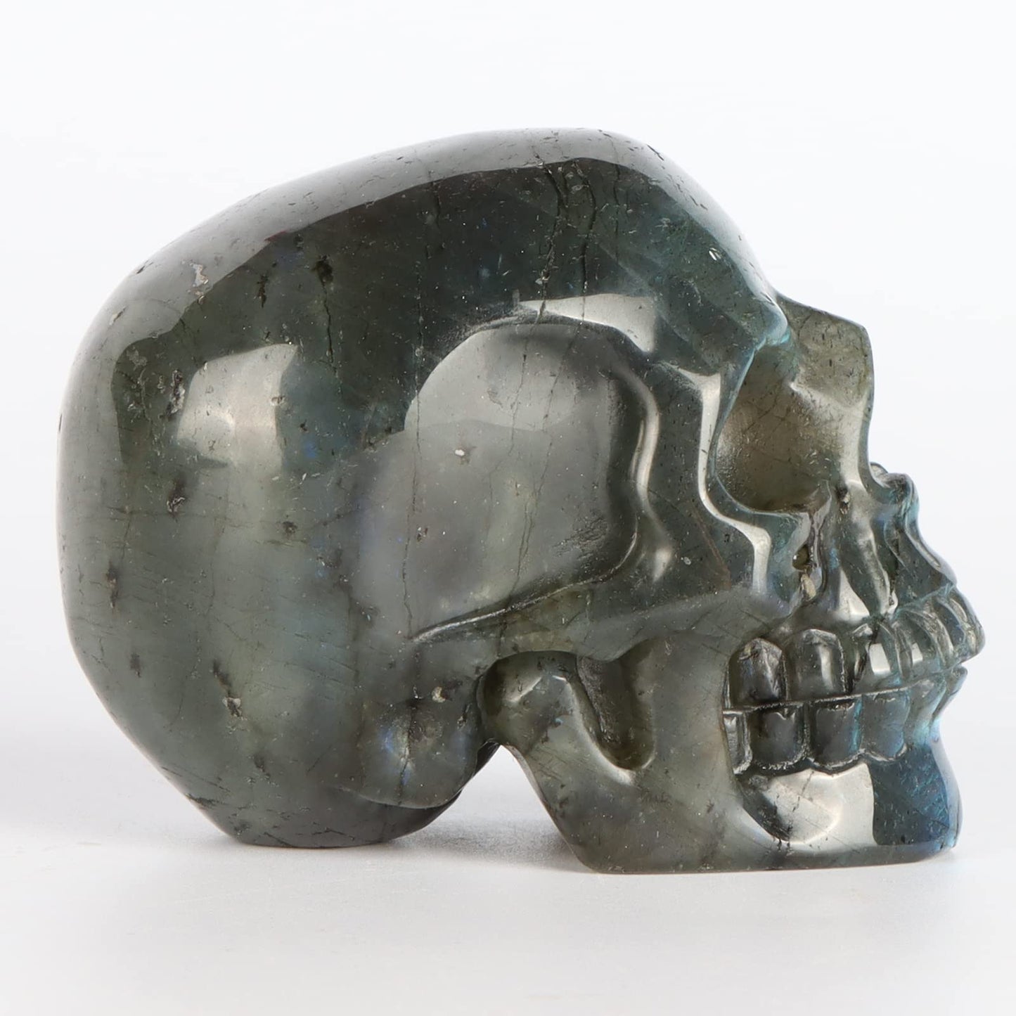 LEADGEM 3" Labradorite Crystal Skull Figurine Decor Healing Stones Carved Luminous Stone Skull Head Statue Sculpture Ornaments