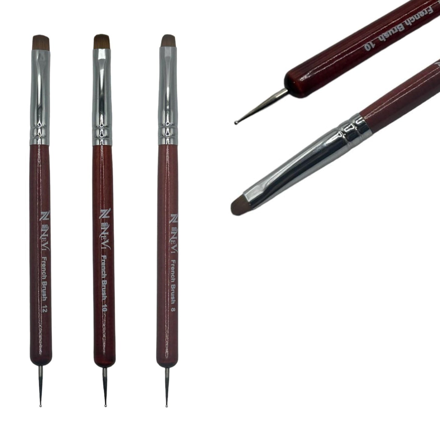 NEVI USA 2-Piece Sable Brush Set: Professional Acrylic French Manicure Clean-up Brush and Bend Nail Dotting Pen | Essential Tools for Precision Nail Art and Clean Cuticles (#8)