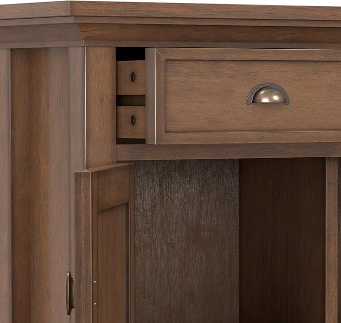 SIMPLIHOME Redmond SOLID WOOD 36 inch Wide Transitional Entryway Storage Cabinet in Rustic Natural Aged Brown for the Living Room, Entryway and Family Room