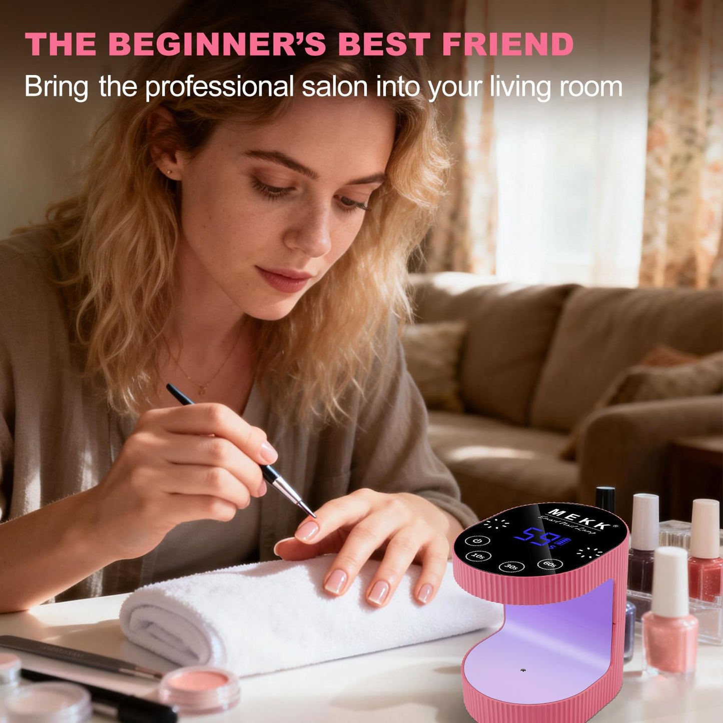 MEKK Cordless Mini UV Light for Gel Nails - 24W Rechargeable Mini UV LED Nail Lamp with Touch Control & Auto Sensor,Small Flash Cure Lamp,4 Timers,Portable Nail Light for Tavel & Home Use-Rose Pink