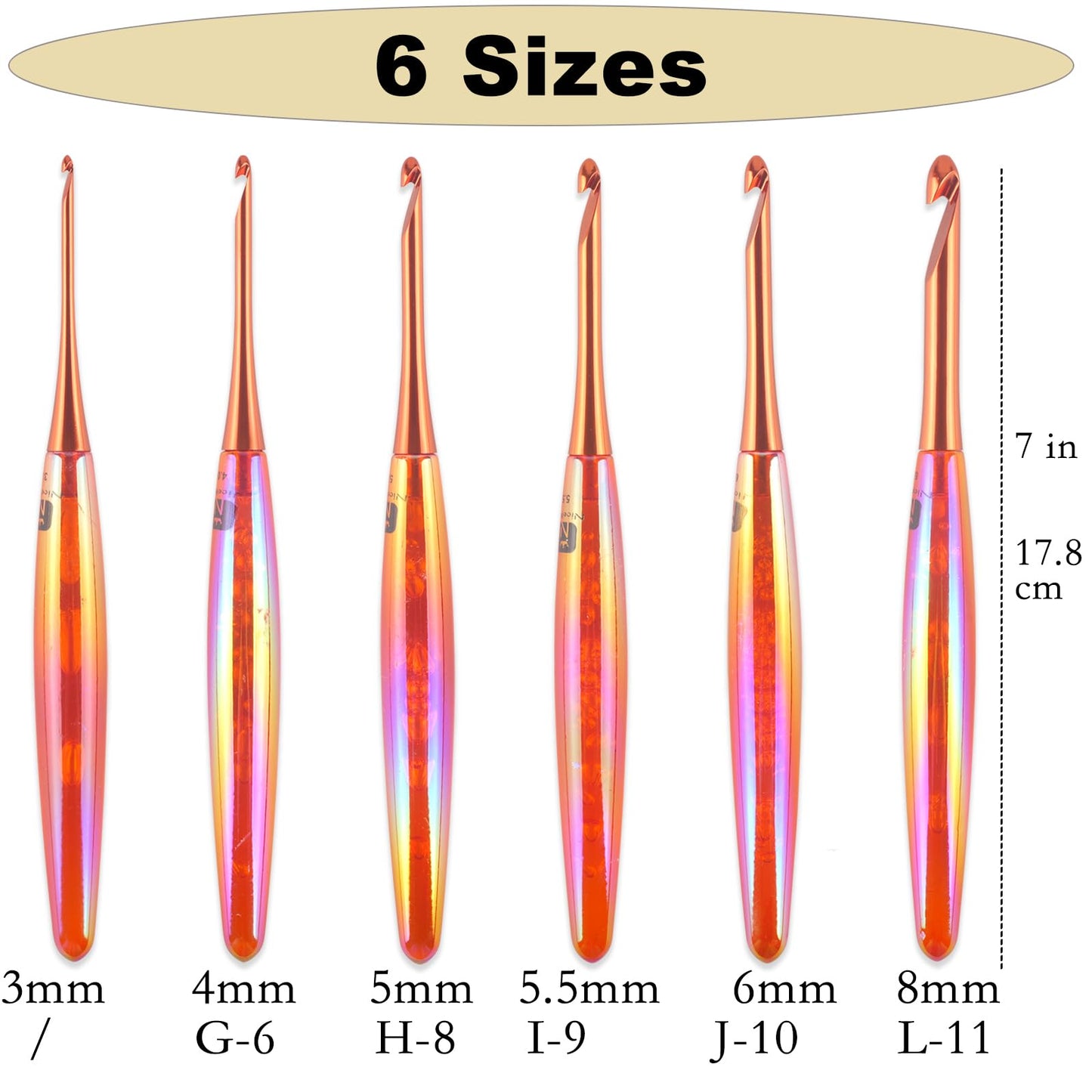 Svartur Ergonomic Crochet Hooks Set, 6 Sizes (3mm–8mm), Resin Comfort Grip Handles with Aluminum Hook Tips, Smooth Lightweight Crochet Needles for Beginners & Advanced Crafters