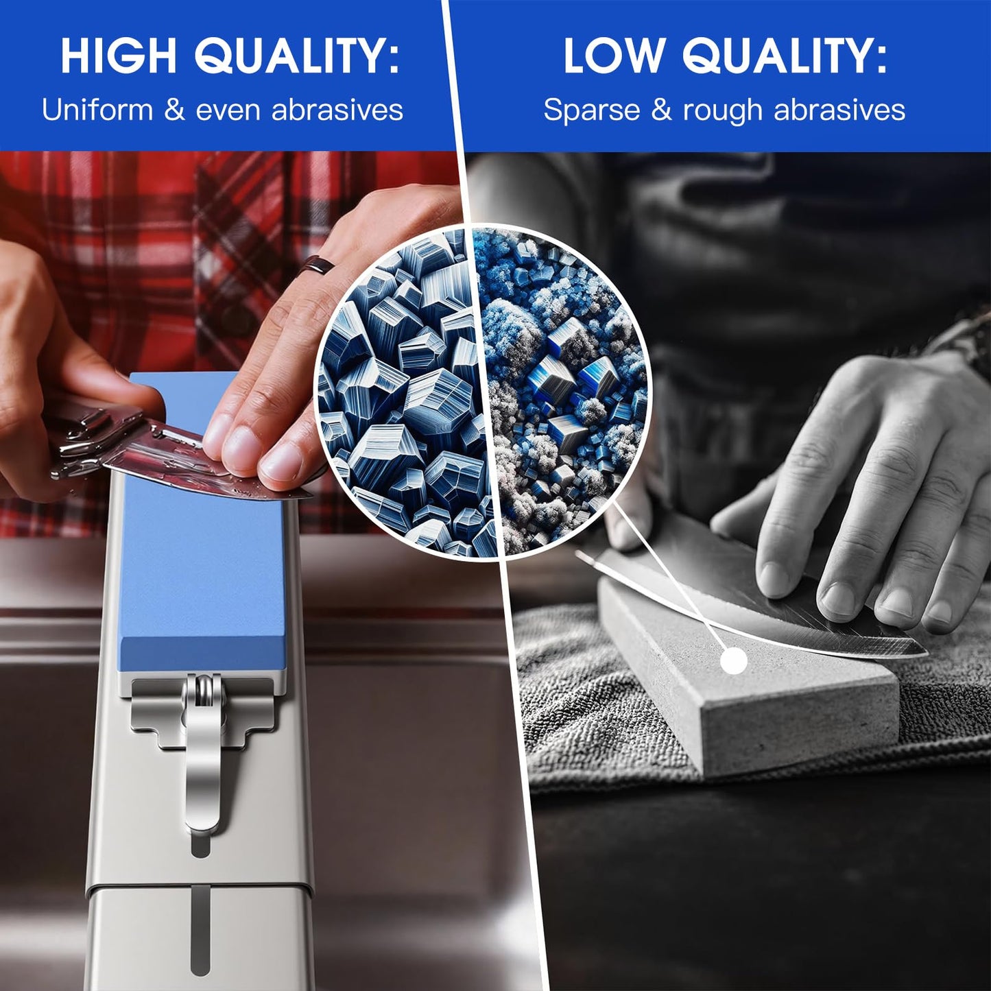 Knife Sharpening Stone Set with Adjustable Base,2 Side Grit 1000/6000 Waterstone,Fast & Efficient Diamond Knife Sharpener for Various sinks for hand washing