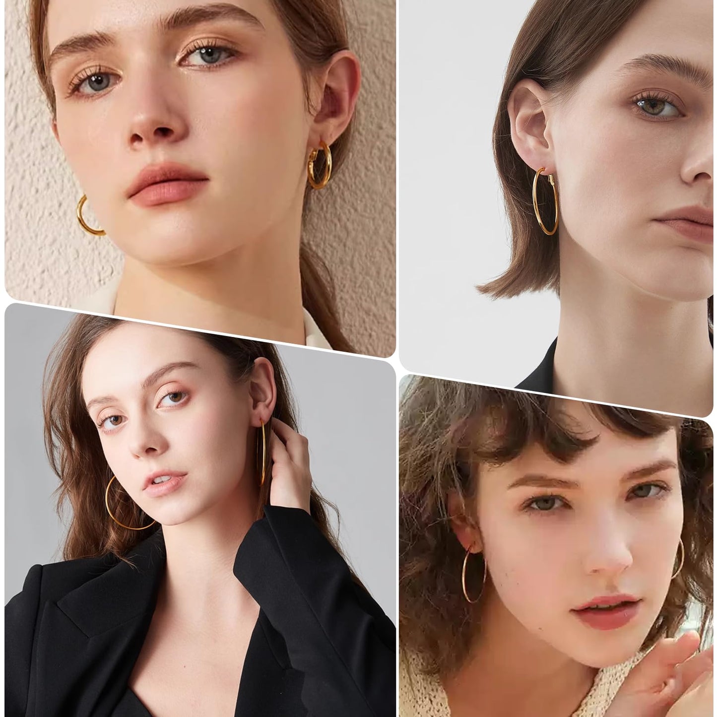 PICKBEAU Gold Dangle Hoop Earrings for Women, 14K Gold Plated Stainless Steel Earrings Drop Hypoallergenic Hoops Earrings(40mm)