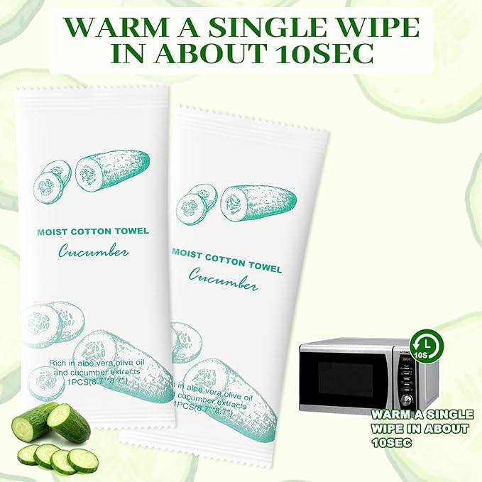 Moist Cotton Towel Bulk Moist Towelettes Individually Wrapped,White Towel Services,Refreshment Pre Moistened Towels for Dentist Travel Sport Party Hotel 100，Cucumber