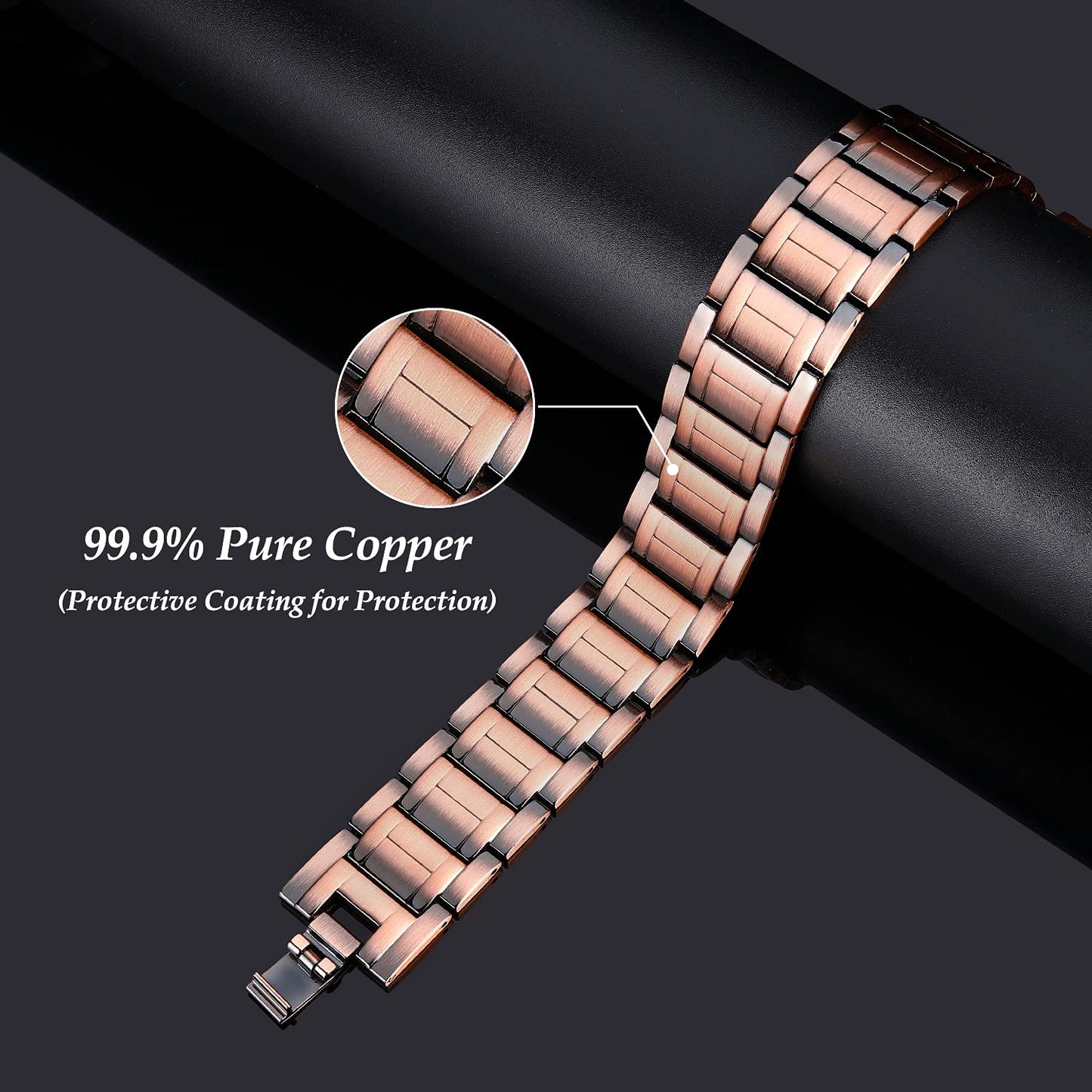 Feraco 2pcs Copper Bracelet for Men - Magnetic for - 3500 Gauss Magnets for Migraines Tennis Elbow - Copper Jewelry Gift with Adjustable Sizing Tool