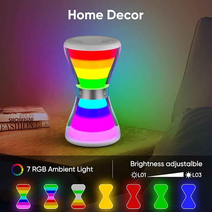 RGB Night Light Alarm Clock, Digital Alarm Clock with Hourglass Shape