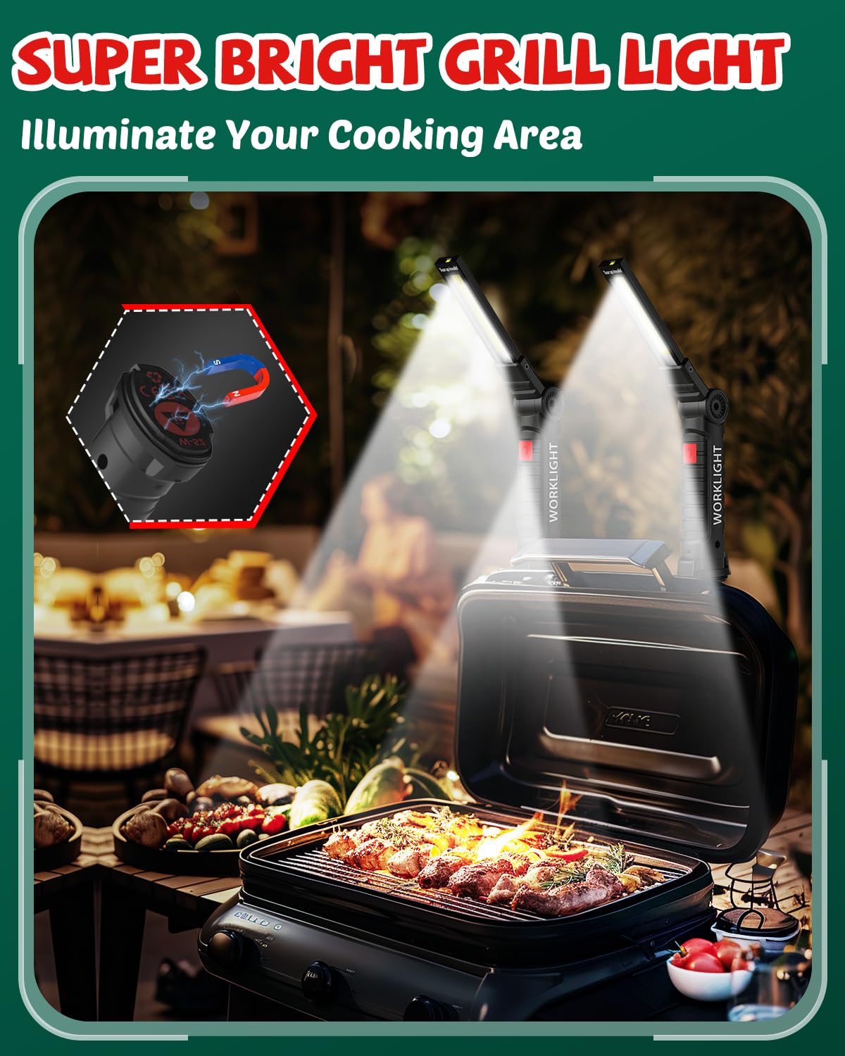 Coquimbo Tool Fathers Day Dad Gifts for Men Him Husband, Rechargeable LED Work Light BBQ Grill with Magnetic Base Hook, 360° Rotate Mechanic Flashlight Mens Easter Birthday Gifts (2 Pack Black)