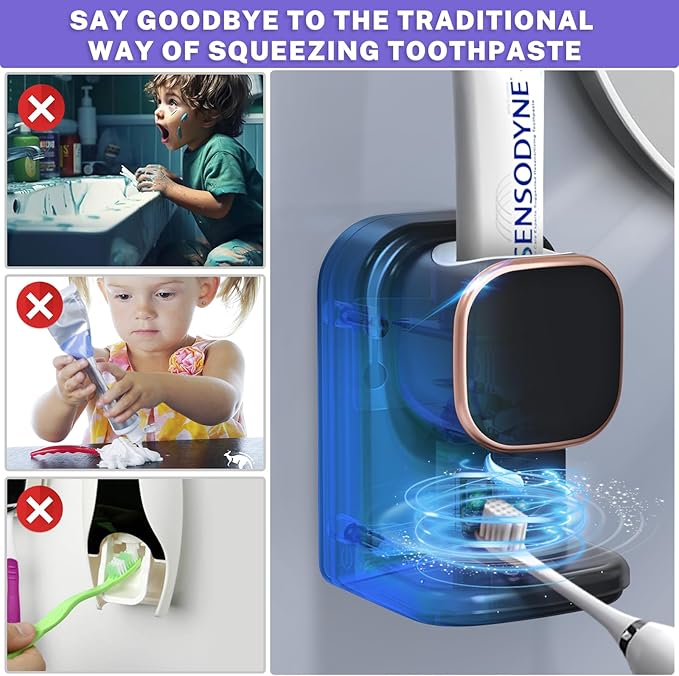 Wekity Automatic Toothpaste Dispenser,Wall Mounted Electric Toothpaste Dispenser for Kids and Adults,Toothpaste Dispenser for Bathroom (Black)