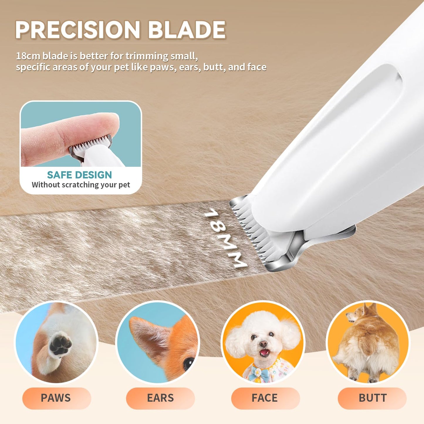 MOONEON 2026 New Pet Precision Trimmer, Dog Paw Trimmer with LED Light, Low Noise, IP68 Waterproof, Dual-Speed Motor, Suit for Trimming Paw, Ear, Face, Butt, Eyebrows, USB Rechageble