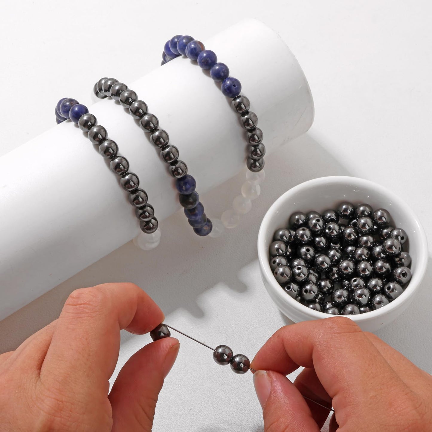Risyfjew 100PCS 8mm Natural Hematite Beads Gemstone Round Loose Beads for Jewelry Making Chakra Crystal Stone Beads for Bracelets Necklace Earrings Making Supplies (100pcs/Strand)