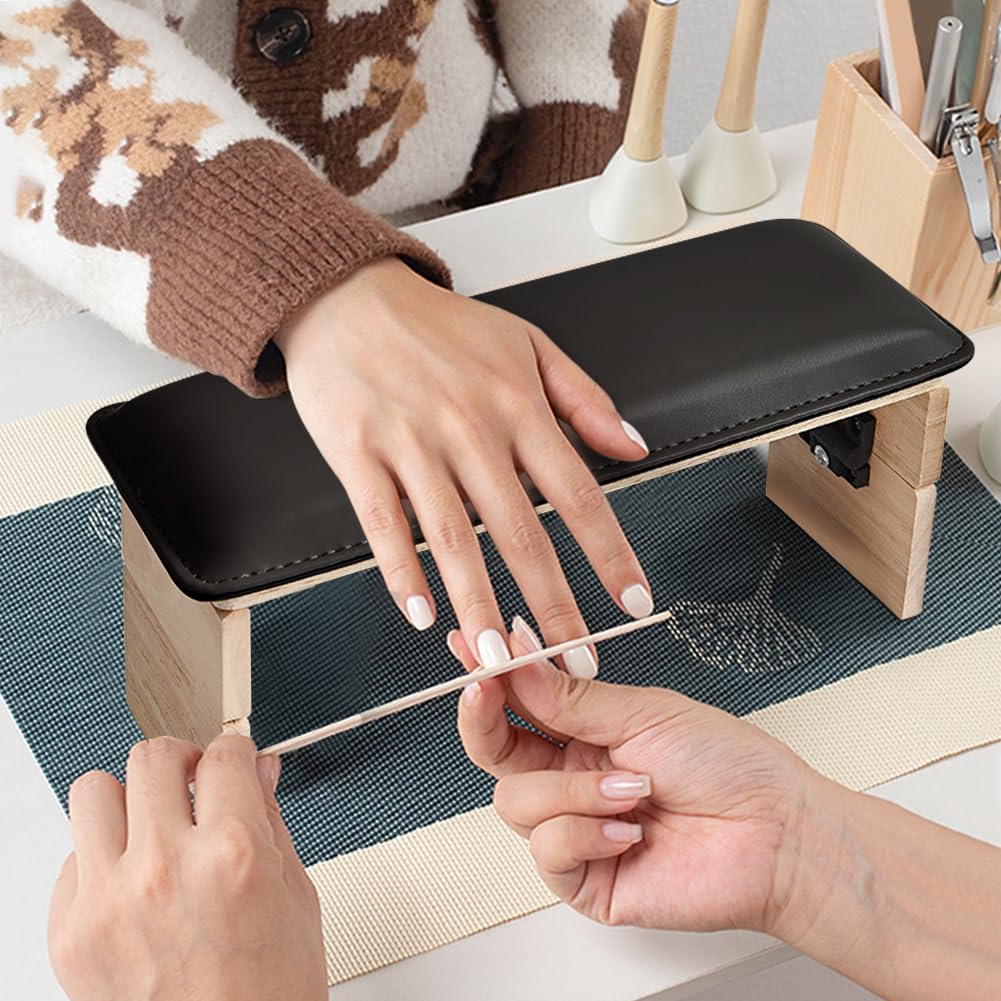 WAYUTO Folding Nail Arm Rest Nail Art Hand Pillow Nail Tech Arm Rest Pillow Nail Manicure Hand Rest Nail Polish Hand Cushion for Women Girls Black