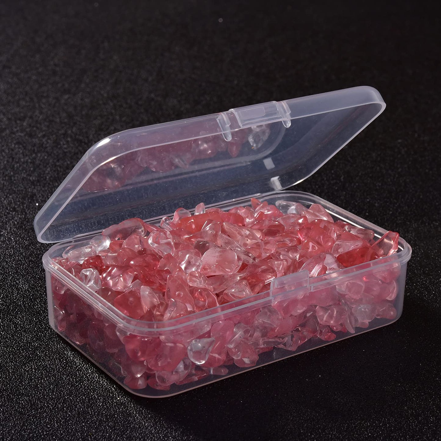 Asingeloo 450pcs 5-8mm Pink Crystal Quartz Tumbled Chip Stone Beads Bulk Irregular Shaped Drilled Loose Gemstones Beads with Box for DIY Jewelry Making
