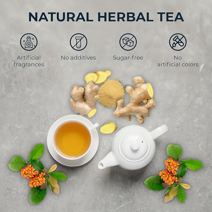 Ginger Cinnamon Turmeric Tea Bags with Bamboo Tong - 55 Count (+5 Count), 5.47 oz, Re-Steep Corn Based Tea Bags, No Sugar Added, Natural Herbal Tea for Body Warm, Relax, Refreshing