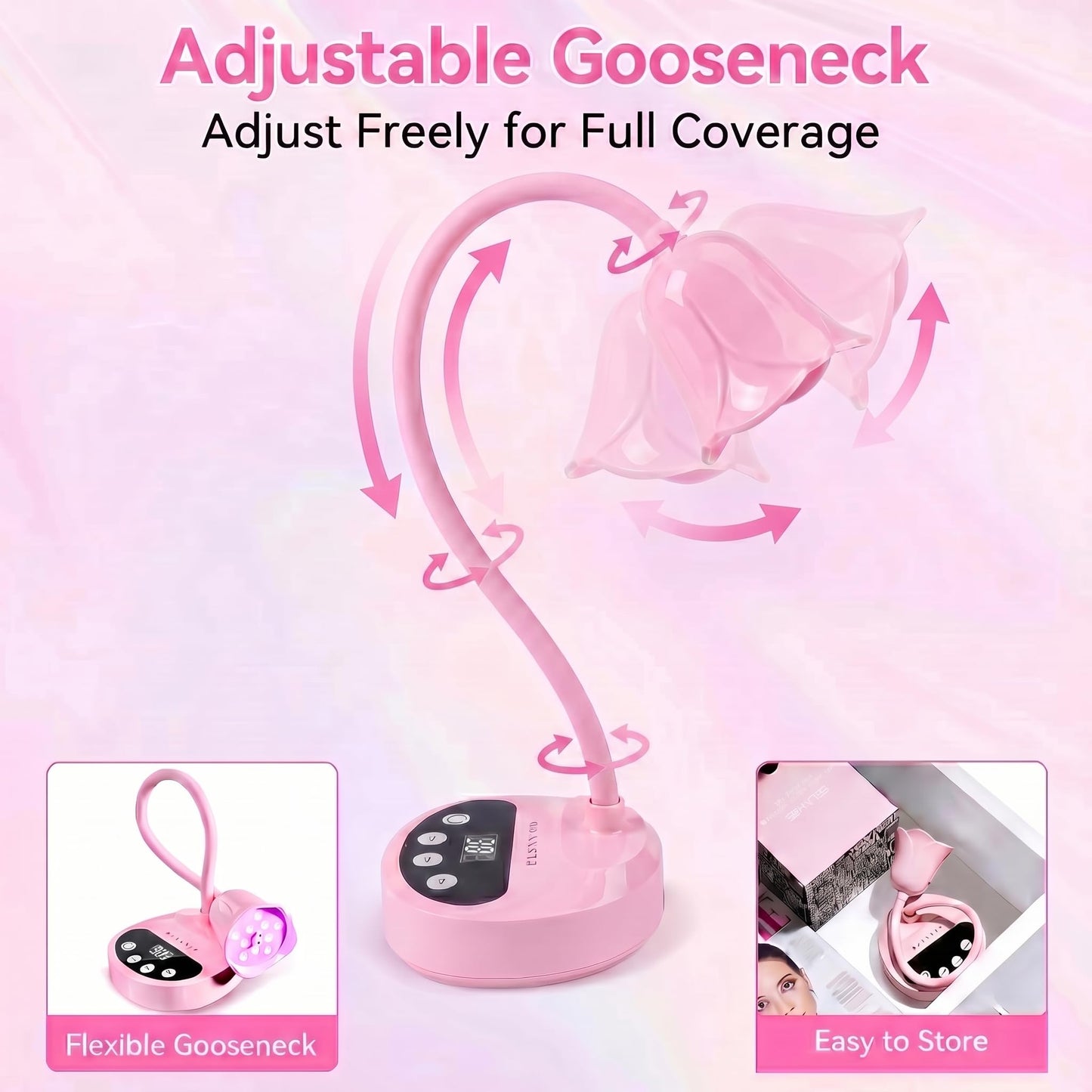 Makartt UV Nail Lamp - Gooseneck LED Nail Light with Auto Sensor & 4 Timers, Rechargeable USB Cordless Flash Cure Lamp Nail Dryer Fast Curing Gel Polish at DIY Home Salon(Pink)