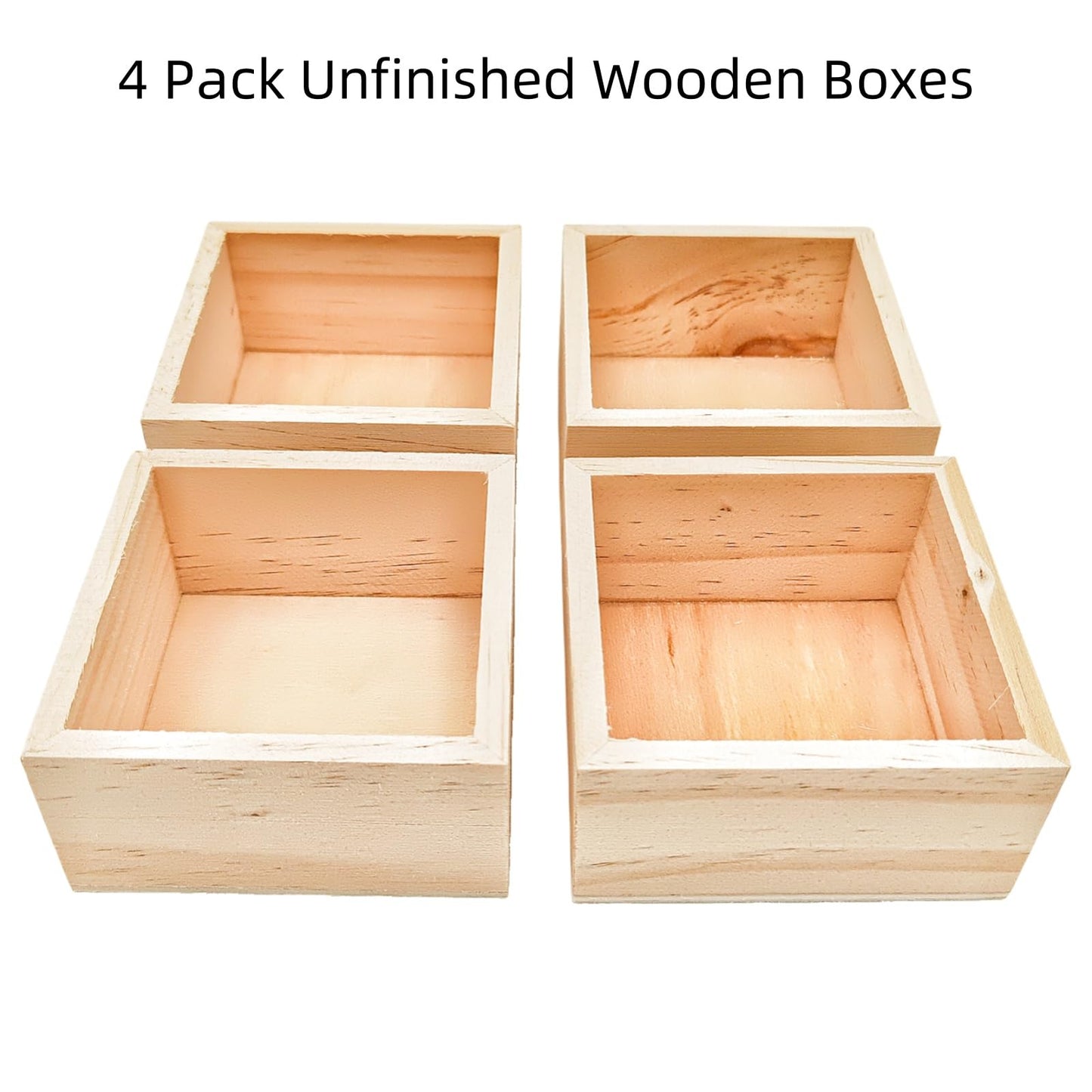 Anktily 4 Pack Unfinished Wooden Craft Storage Organiser Boxes, 3 x 3 x 1.6 inch Small Square Wood Box, Rustic Natural Wood Container Box for Home Venue Decor