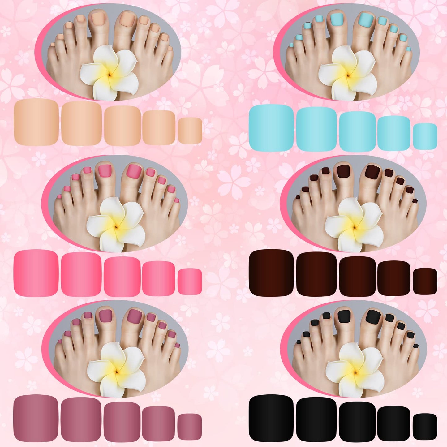 Maitys 336 Pieces 12 Sets Toenail Press on Fake Toe Nails Short Square False Glue on Solid Color Full Cover Press Nails Matte Fake Toenails for Women(Chic Colors)