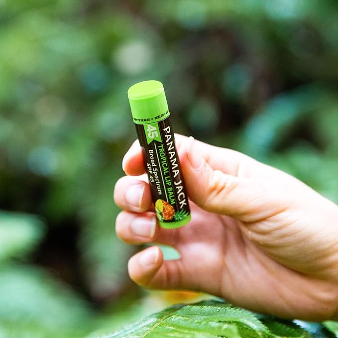 Panama Jack Sunscreen Lip Balm - SPF 45, Broad Spectrum UVA-UVB Sunscreen Protection, Prevents & Soothes Dry, Chapped Lips, Tropical, Pack of 3