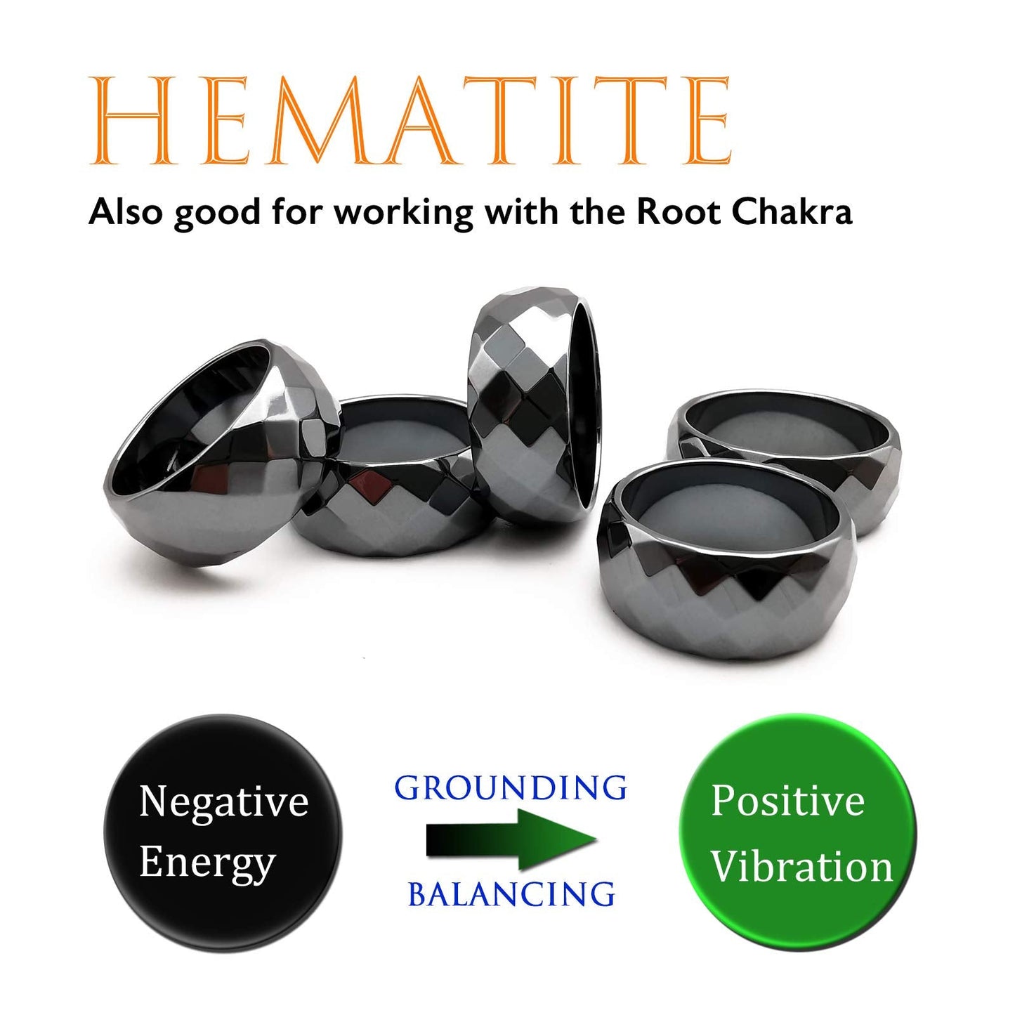 Morchic 5Pcs Pack Hematite Stone Rings for Women & Men, Unisex Faceted Set (10mm Width) - Mixed Sizes 8-12, Chakra Balancing, Polished Gemstone, Gift Ready