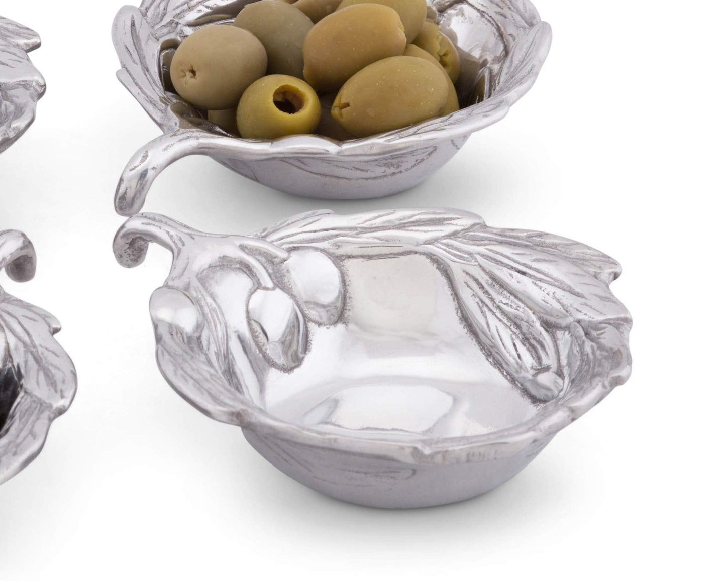 Arthur Court Sand-Cast Aluminum, Set of 4 Olive Pattern Sauce Bowls 4 inch Diameter