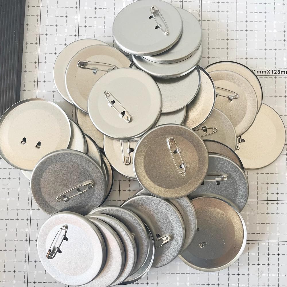 Button Pin Making Supplies 100 Sets 75mm(3'') Button Inserts for 75mm Button Maker Machine, Round Blank Badge Pin Refills with Metal Pin Back, Metal Cover, Glitter Film & One Plastic Washer
