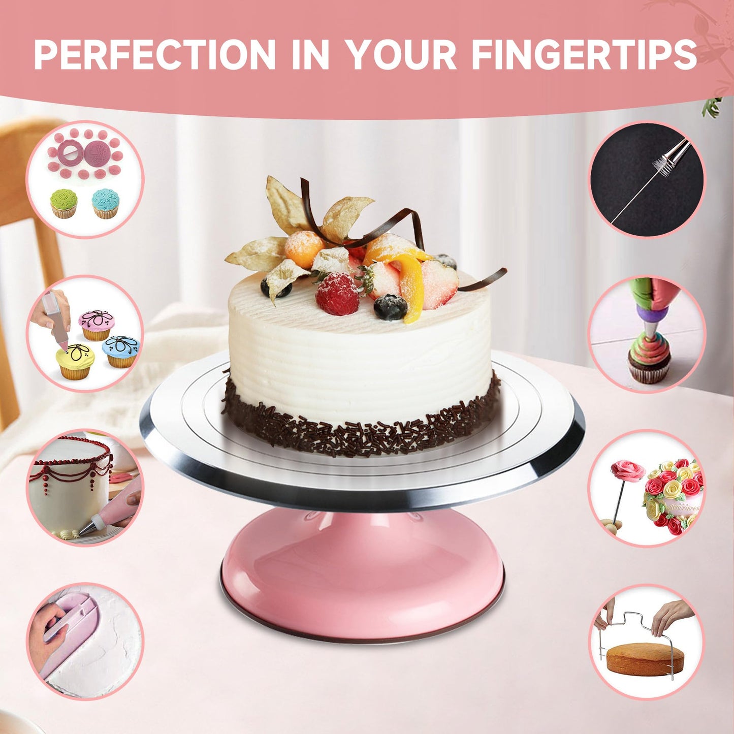 Cake Decorating Kit, 138pcs Cake Decorating Supply with Aluminium Cake Turntable, 64 Numbered Icing Piping Tips, 2 Spatulas, 3 Icing Comb Scraper and Leveller, 32 Piping Bags,cake decorating tool