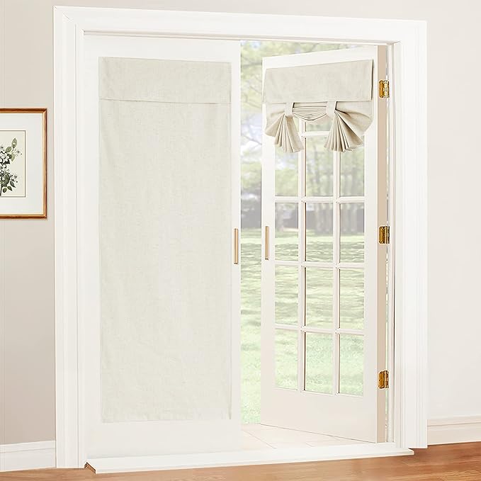 RYB HOME 100% Blackout Tricia Door Curtains, Linen Textured Blend Thermal Insulating Privacy French Door Window Tie Up Shades Sidelight Curtains for Kitchen, W 26 x L 72 inches, Ivory, 1 Panel