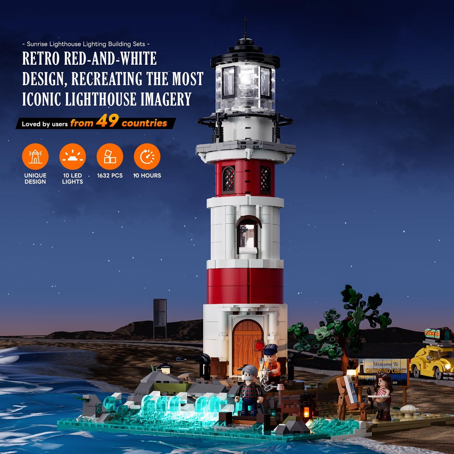 Lumibricks City Sunrise Lighthouse Lighting-Building-Bricks-Set - 1632 Pcs Road Trip Lighthouse Modular Collection LED Light Building Set for Adults and Travelling Enthusiasts