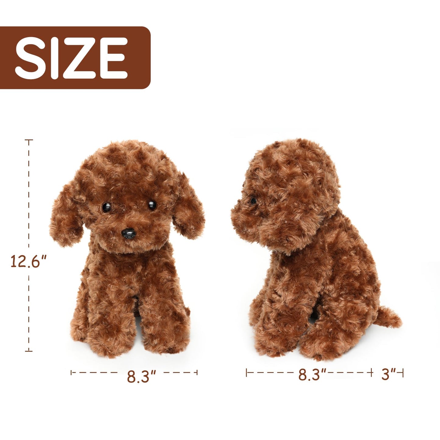 WEIGEDU Labradoodle Plush Toy, Fluffy Red Poodle Stuffed Animal with Clothes, 12.6" - Perfect for Kids, Babies, Birthday