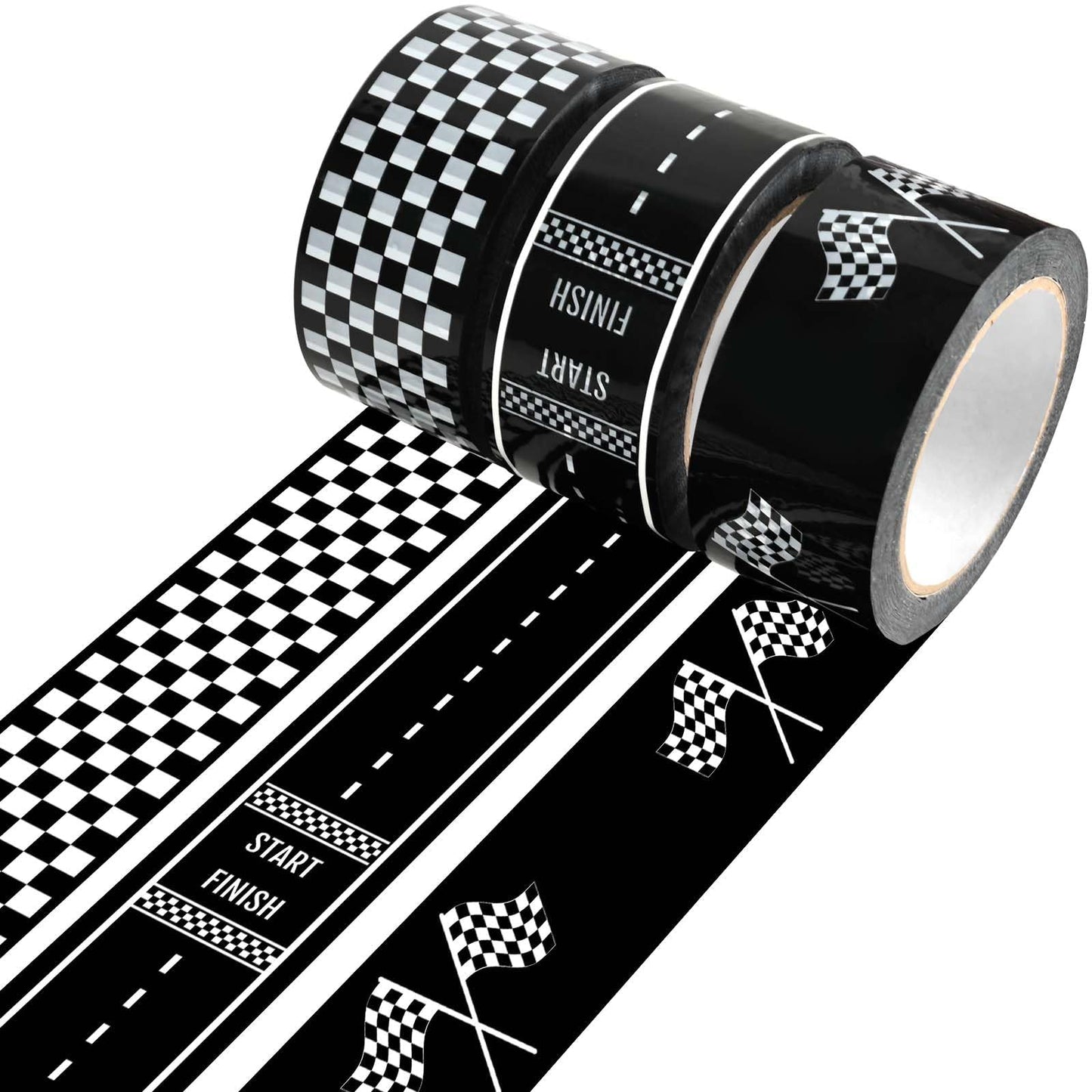 3 Rolls Black White Checkerboard Road Car Track Tape Checkered Flag Race Track Decorative Tapes for Box Scrapbook DIY Crafts Party Decorations,2Inches x 109Yards