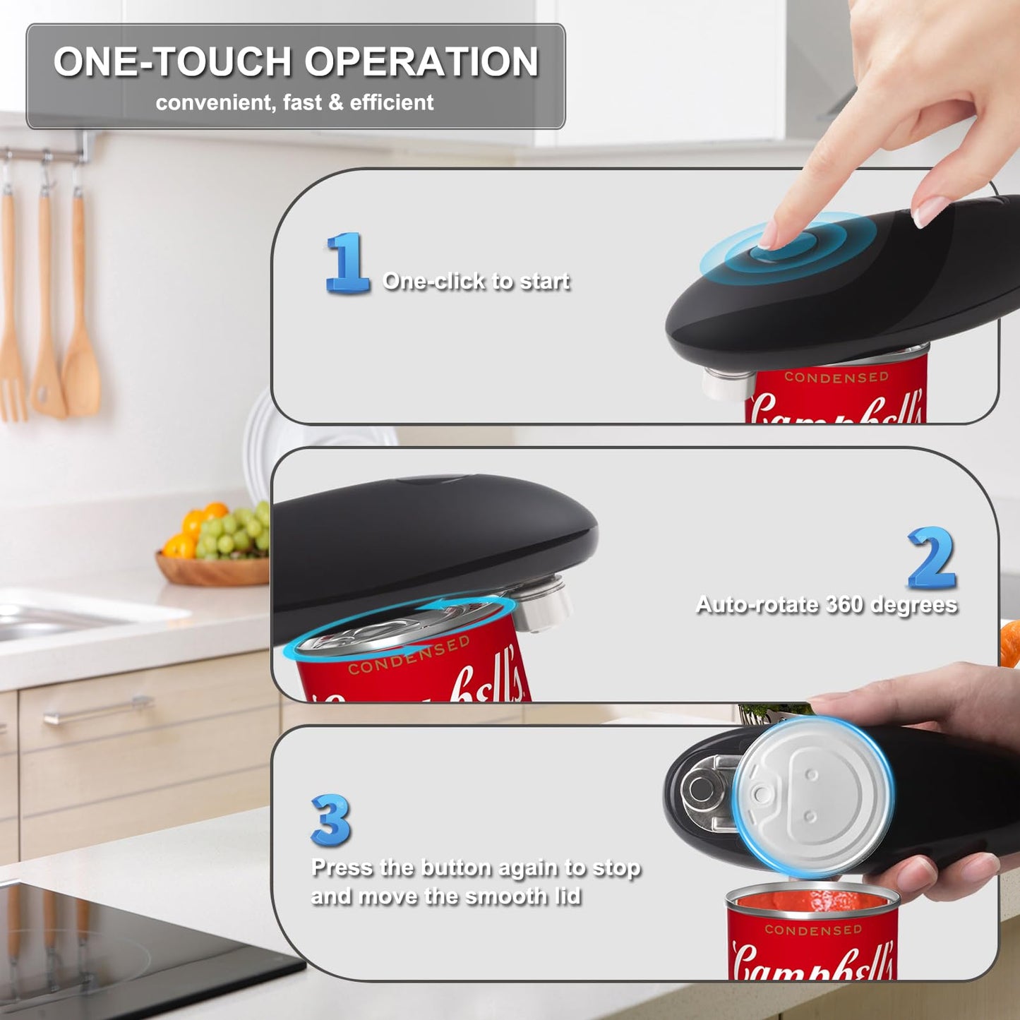 [UPGRADED BLADE] DRIDOUAM Auto 2.0 Electric Can Opener, Effortless One-Touch Operation with Safety Smooth Edge, Battery Powered Automatic Can Opener for All Can Sizes Best for Seniors, Arthritis