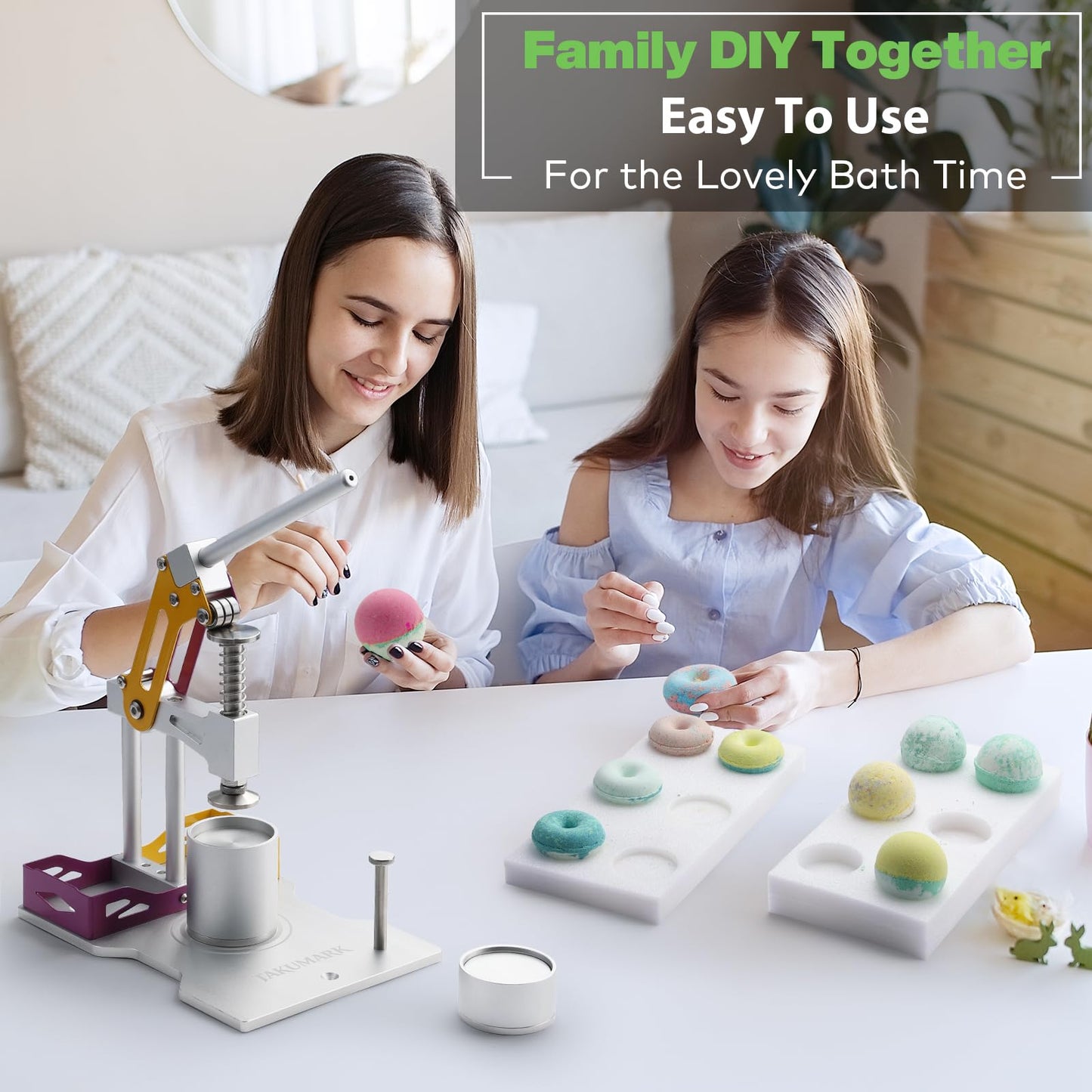 Bath Bomb Press Machine Easy Demolding Design Includes Premium Aluminum Bath Bombs Molds Home DIY Bath Bomb Making Kits for Shower Steamers and Shampoo Bars